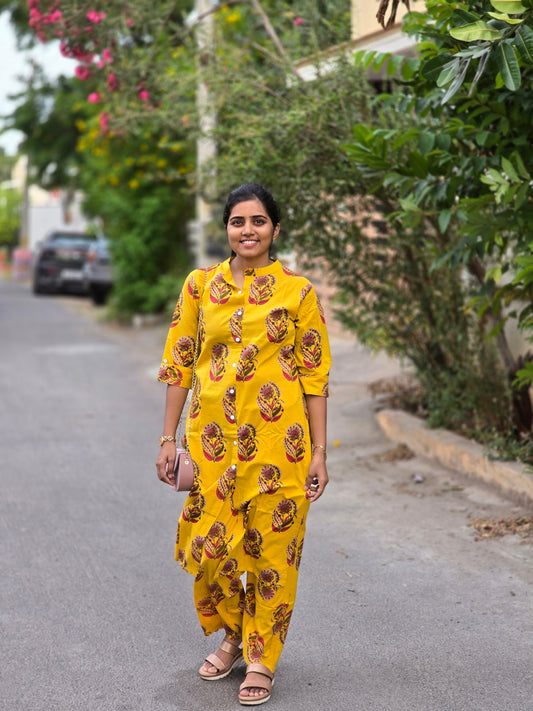 Yellow with Red floral kurti set