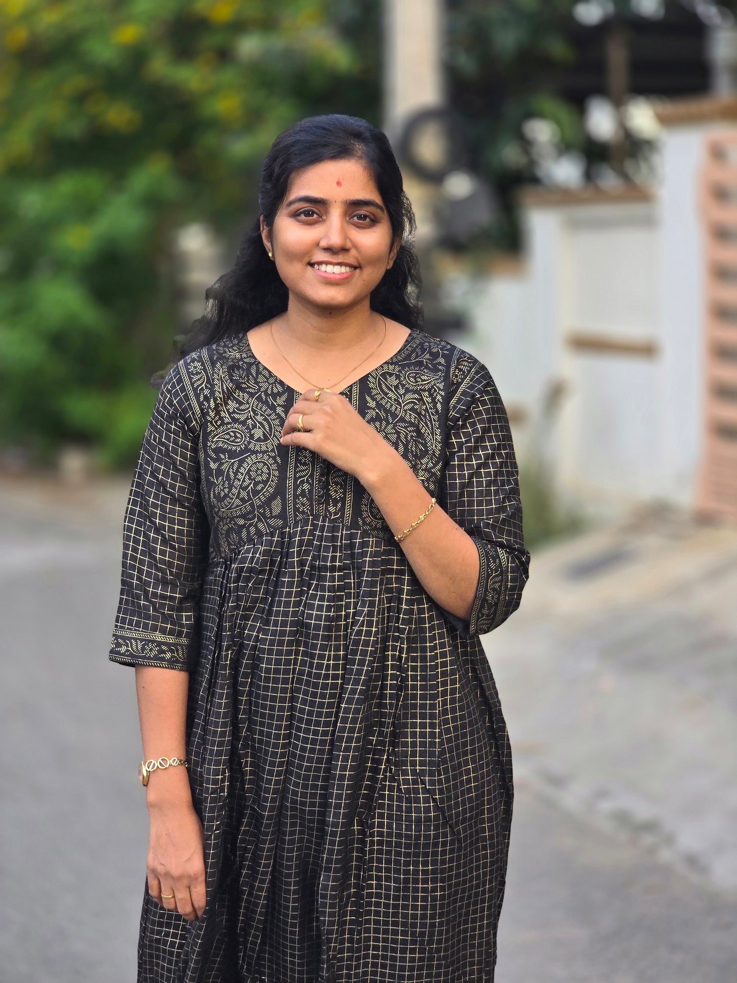 Black Kalyani check Festive maxi