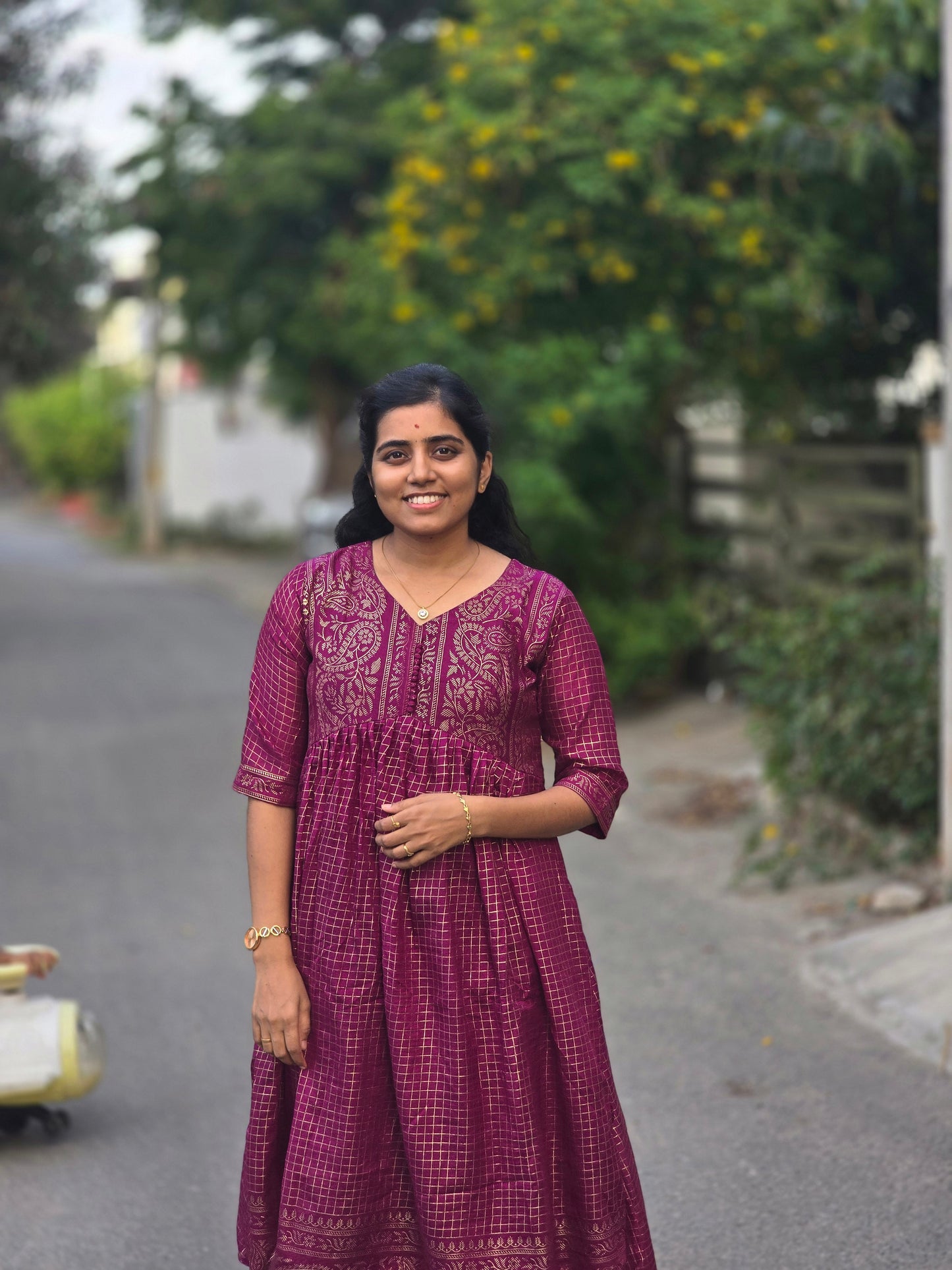 Deep purple Kalyani check Festive maxi
