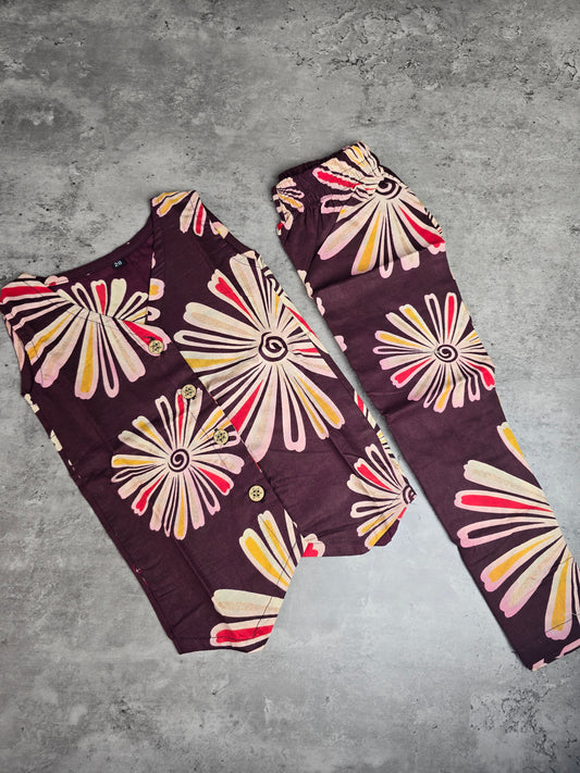 Brown Flower Cotton coord set