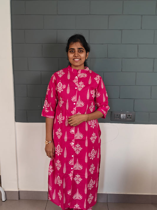 Hot pink block style design kurti set