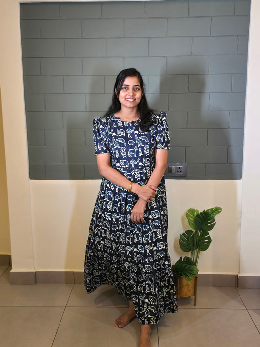 Blue Animals Pure Cotton Feeding Maxi with Zip