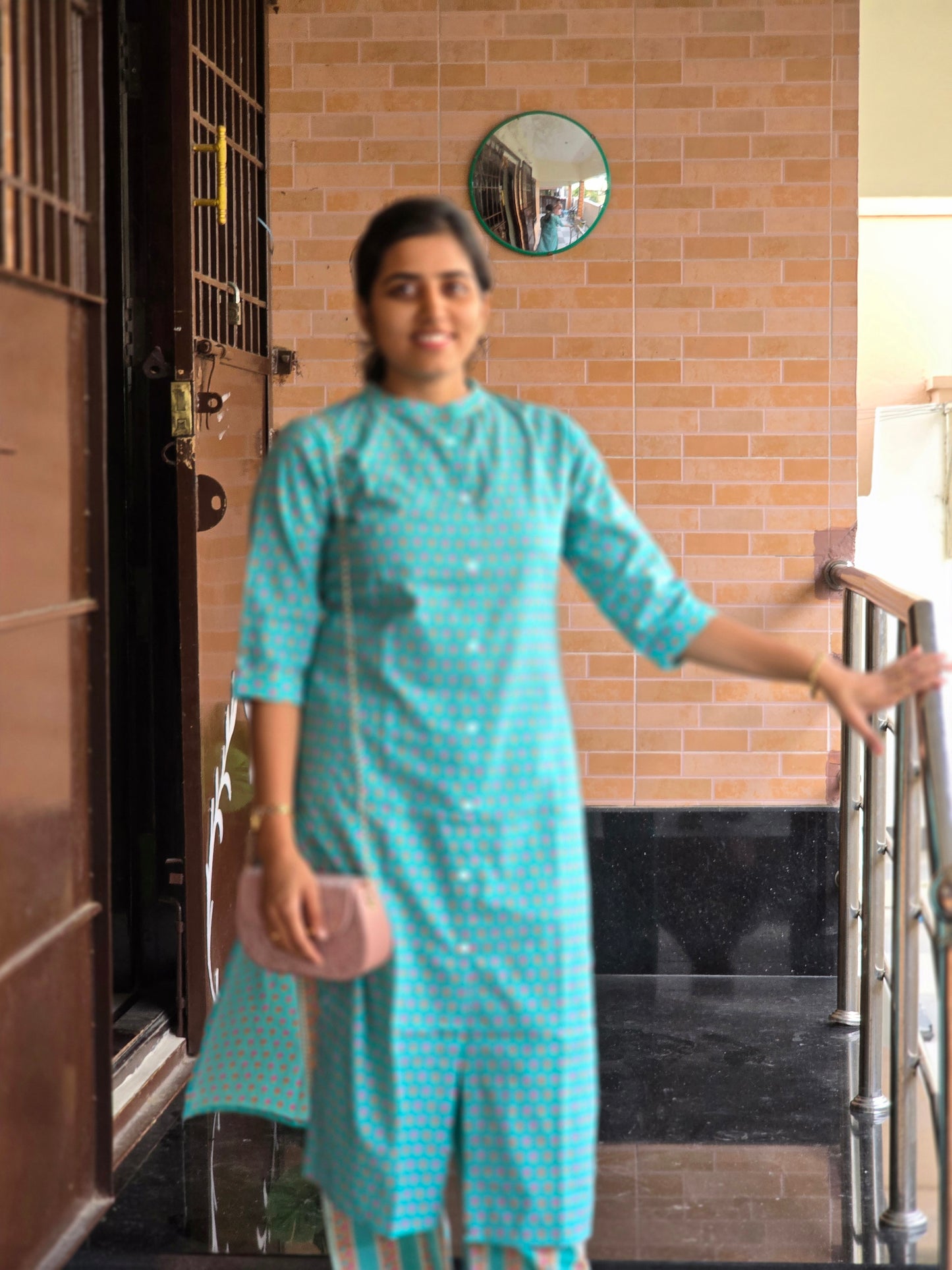 Aqua blue tiny flowers kurti set