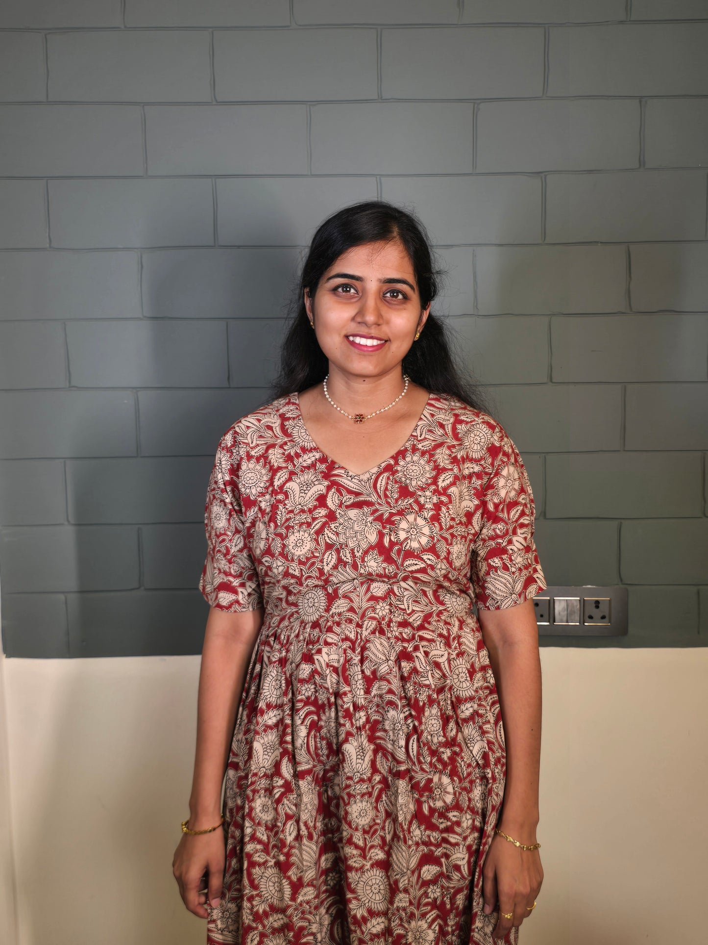 Red with Sandal Floral Kalamkari