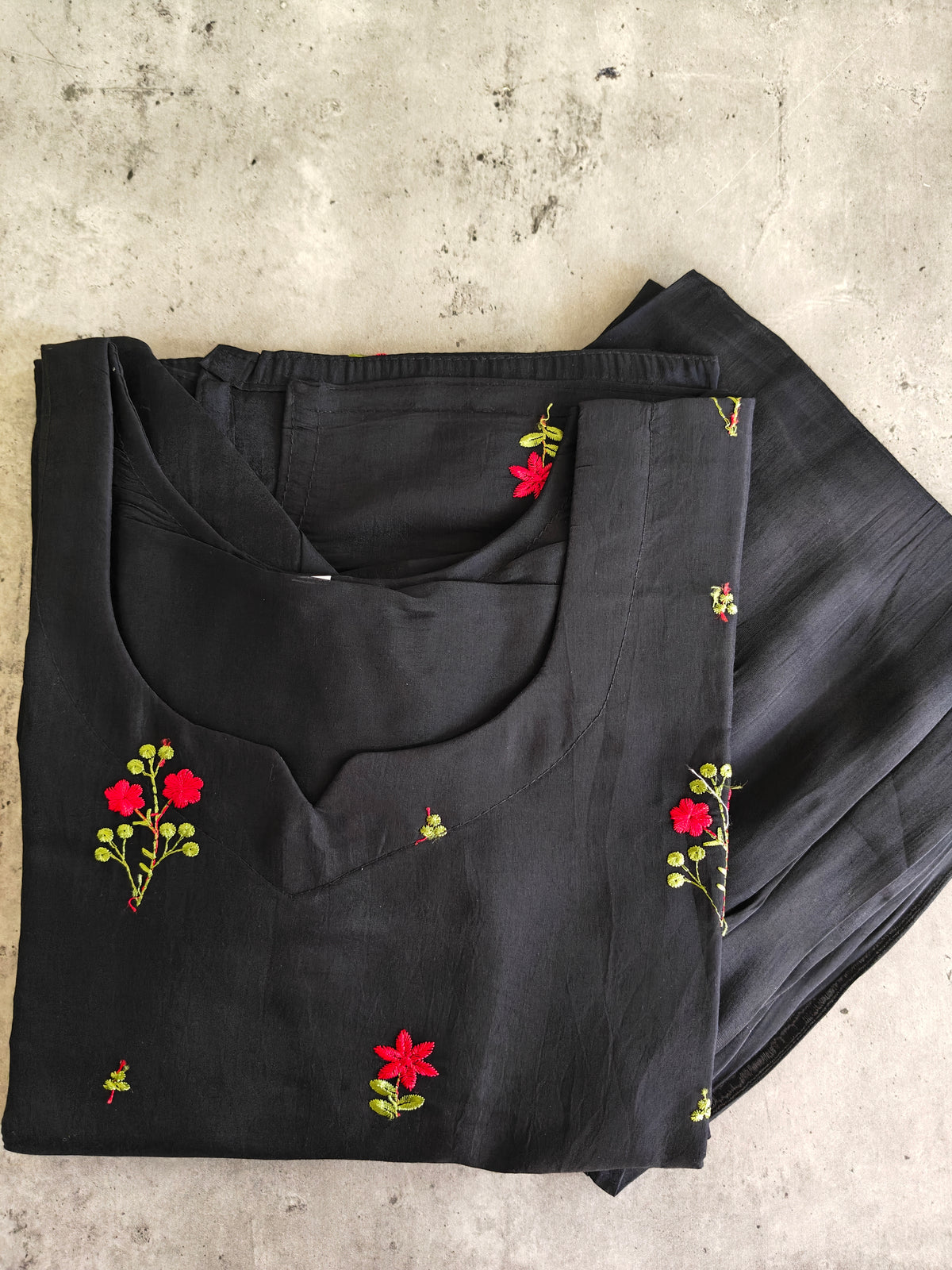Black  Mul Chanderi U neck kurti set