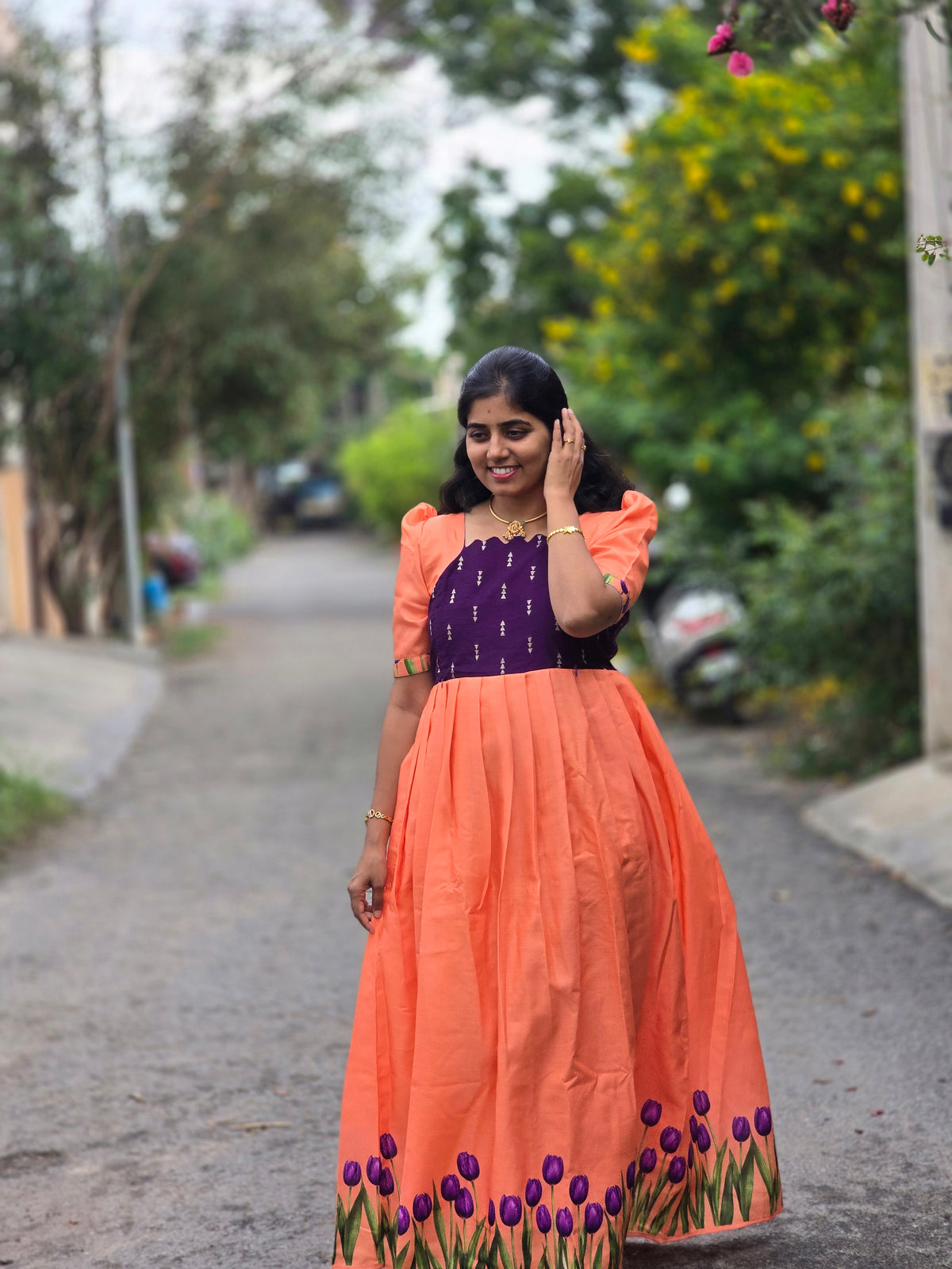 Light orange Violet Tulips Festive Maxi