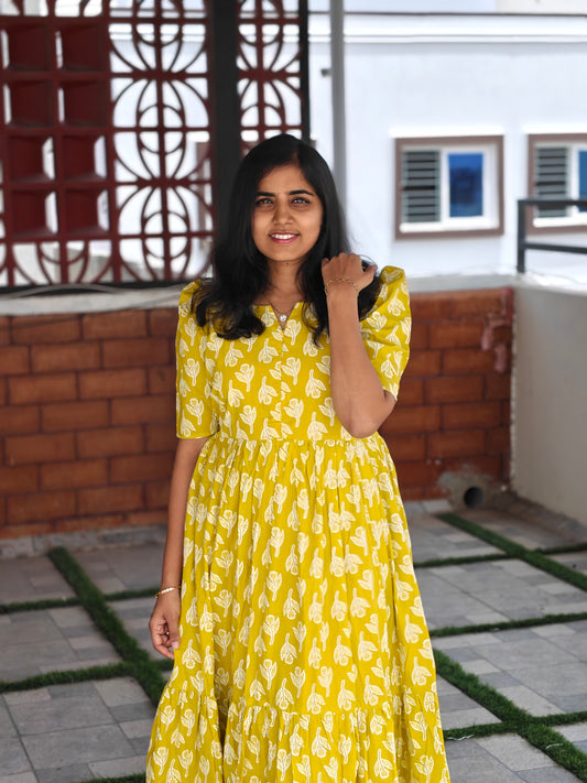 Yellow floral Center Zip Maxi