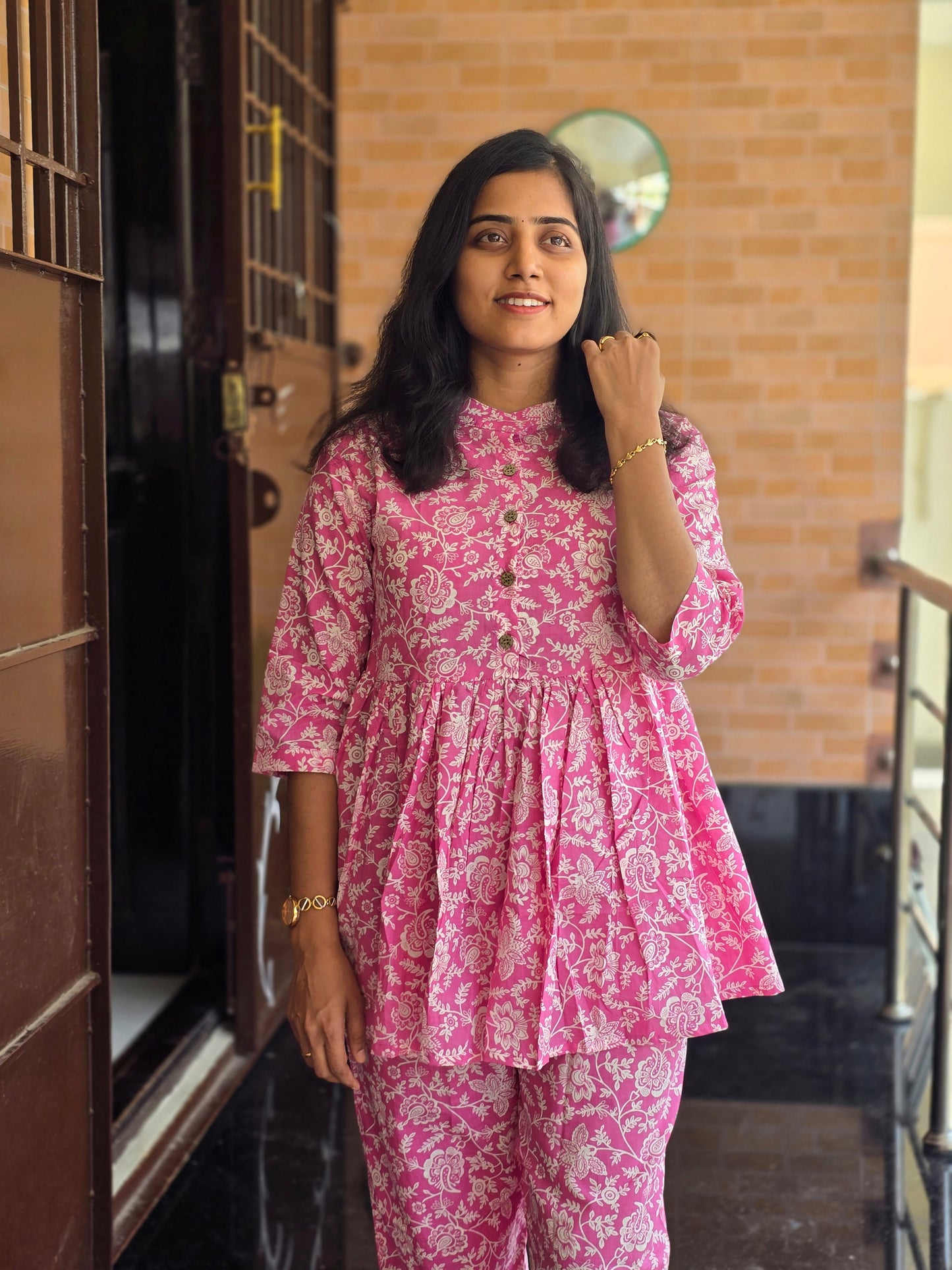 Pink White florals Peplum coord set