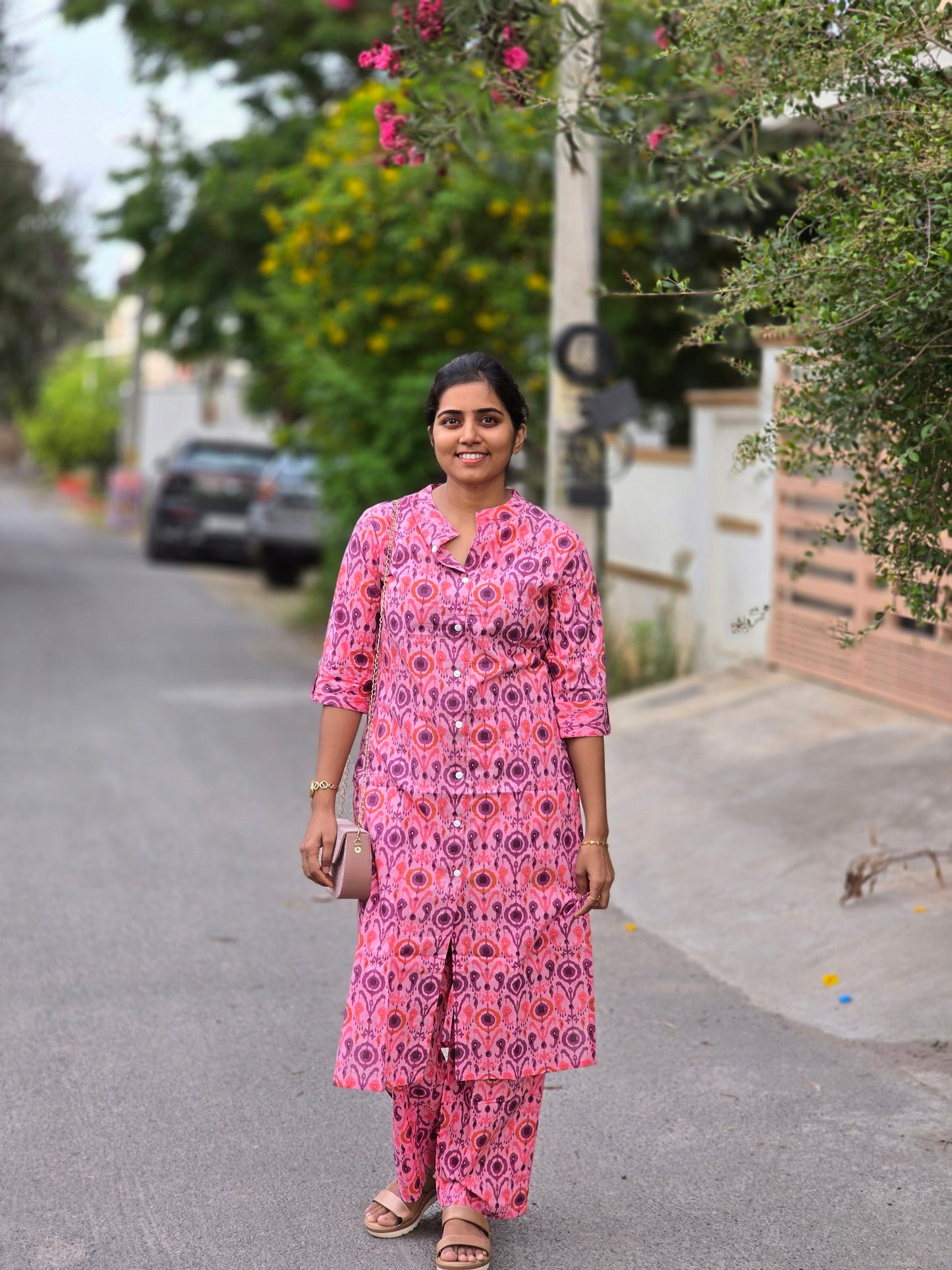 Pink with Violet designs kurti set