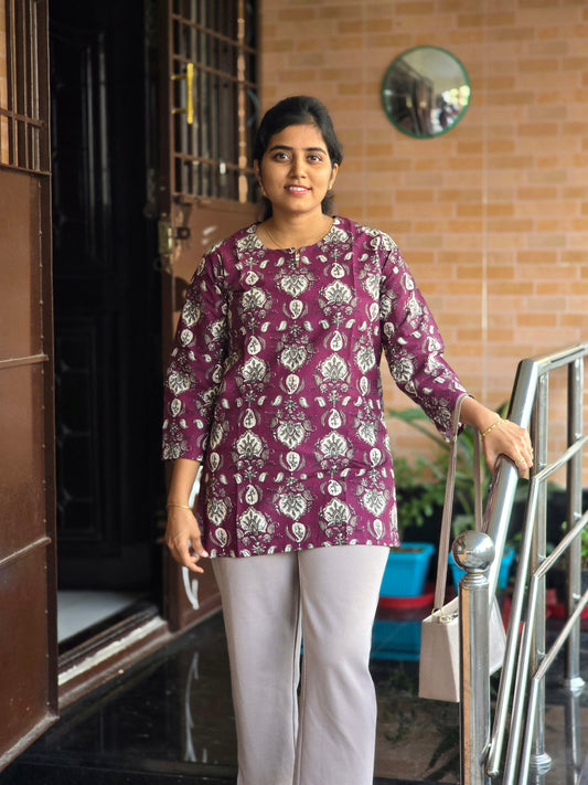 Deep purple floral print short Top