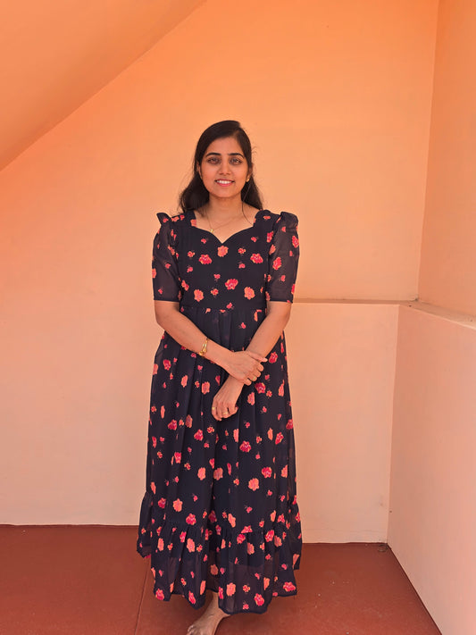 Black with Orange Flowers Feeding Maxi with Zip