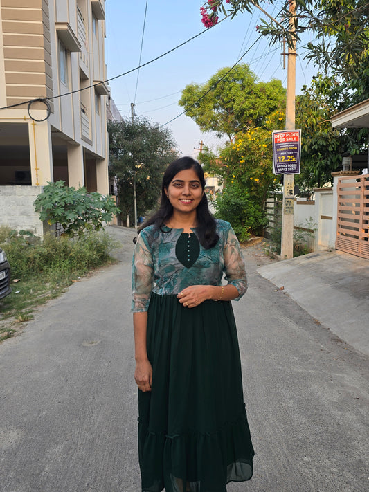 Green with Pastel green Organza