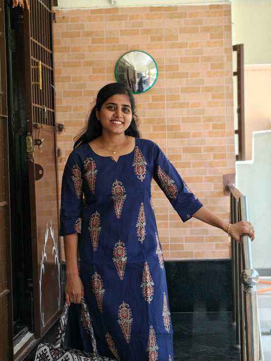 Blue Jaipur cotton Kurti Set with Lining