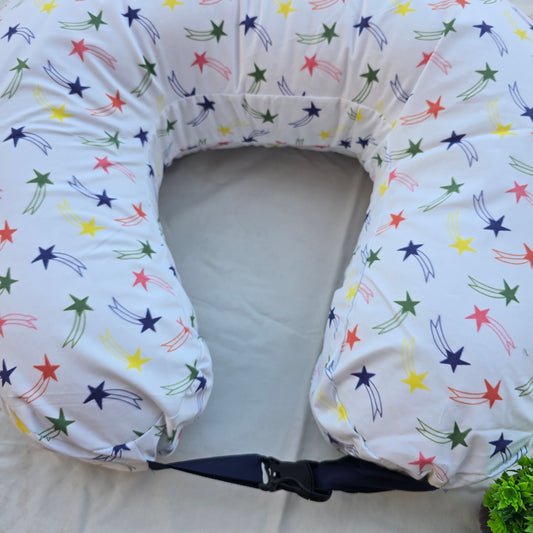 Feeding Pillow with belt- White with Colourful Stars