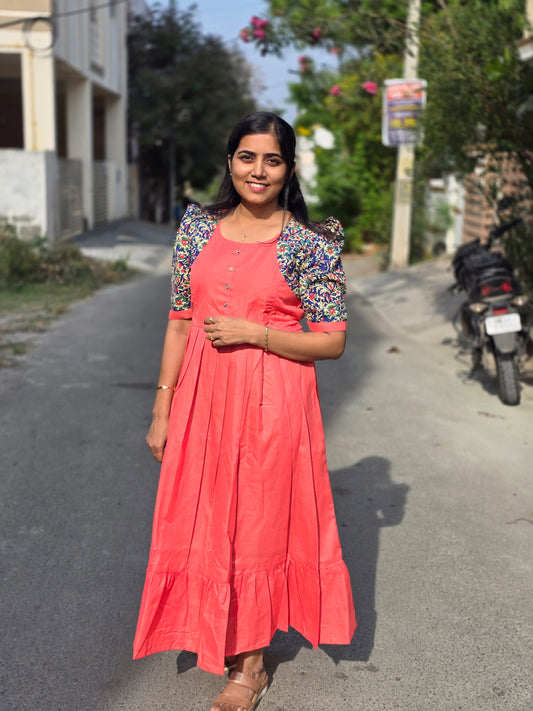 Peach with Kalamkari Feeding Maxi