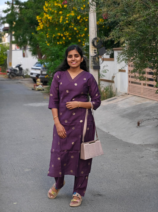 Wine Butta Kurti Set with Lining