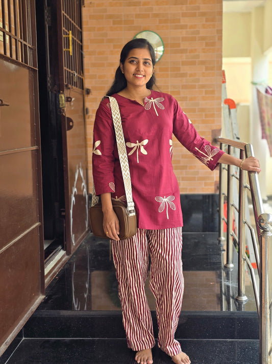 Maroon stripes coord set