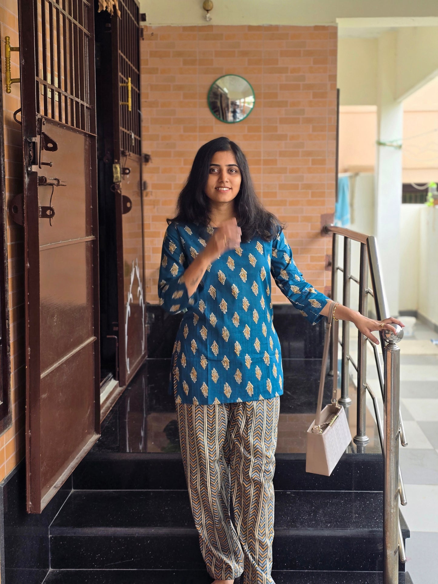 Peacock blue mottif coord set