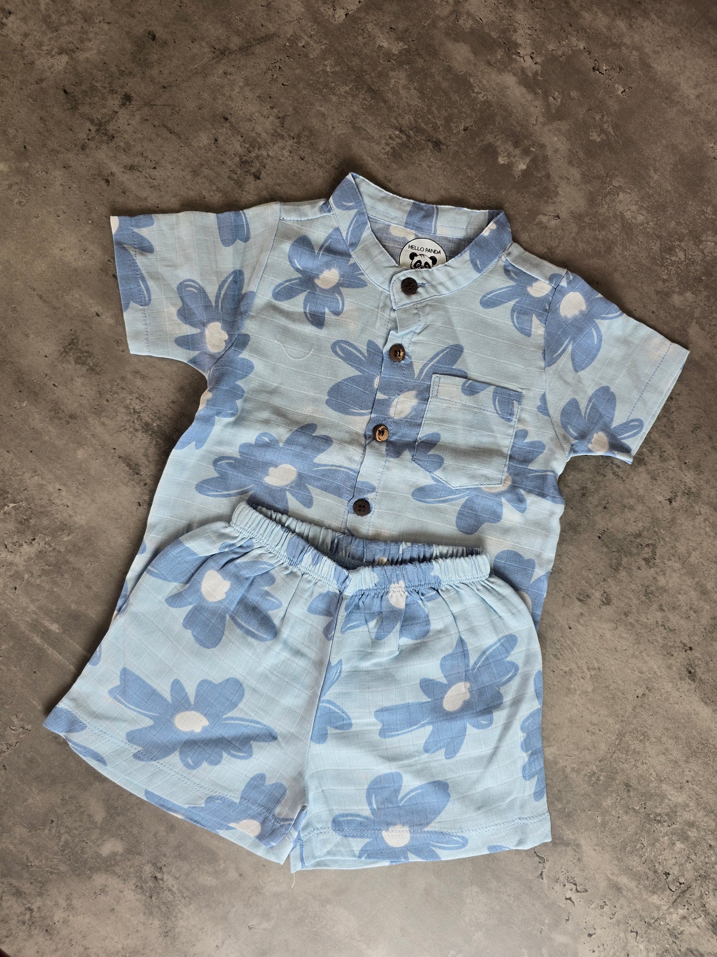 Blue Flowers Unisex Muslin Coord set
