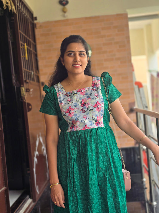 Green flowers Feeding frock