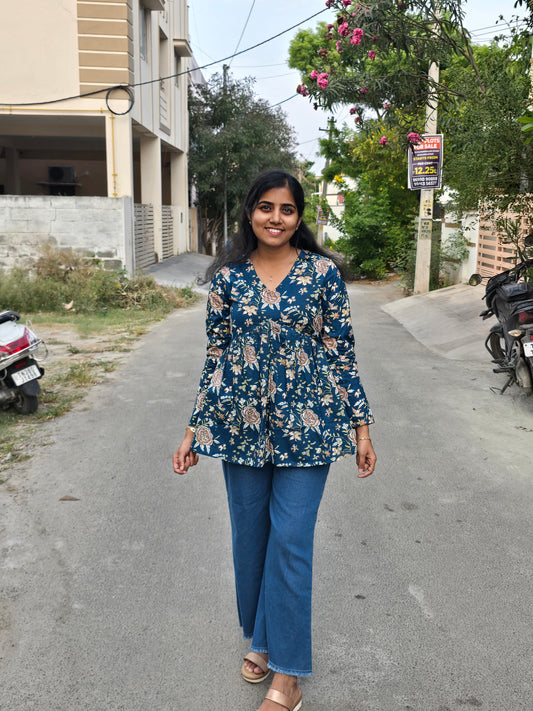 Blue Floral Peplum