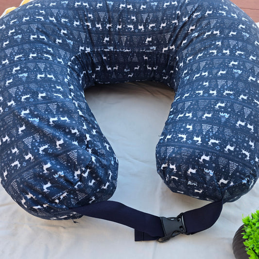 Feeding Pillow with belt- Navy Blue Deer