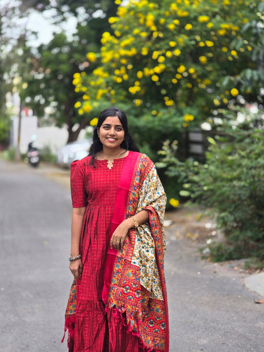 Red Rawsilk Feeding Maxi with Dupatta