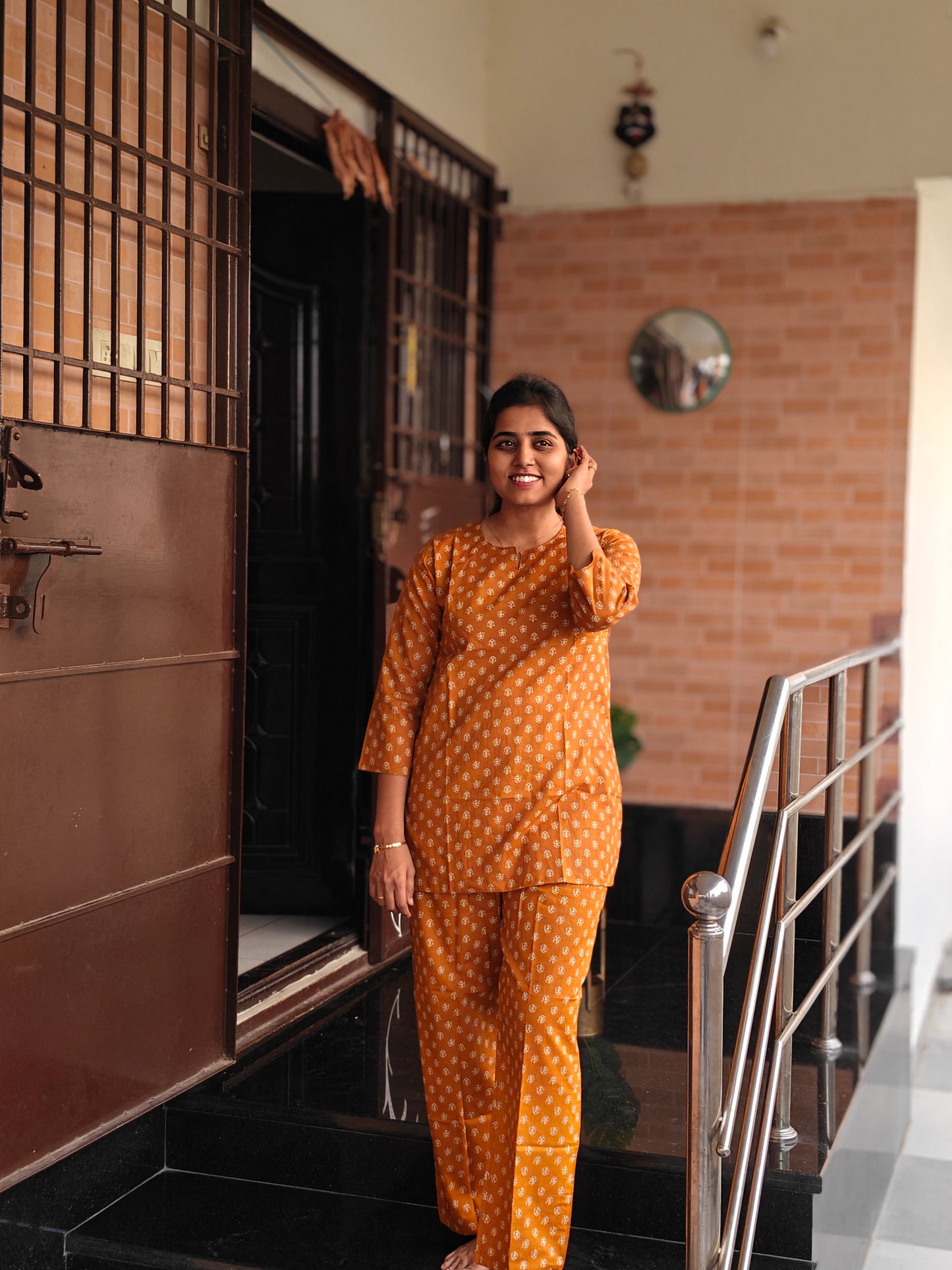 Mustard yellow tiny flower  Coord set