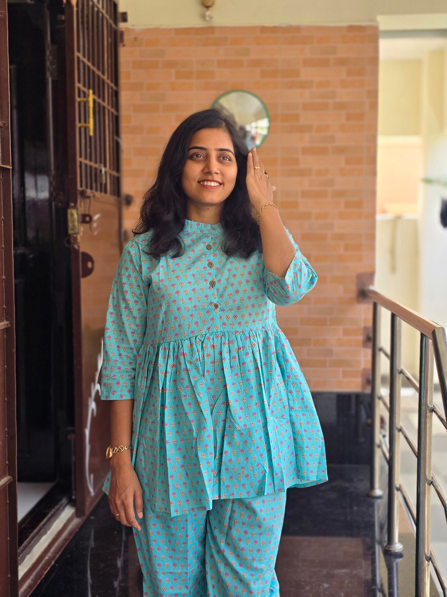 Aqua blue Peplum coord set