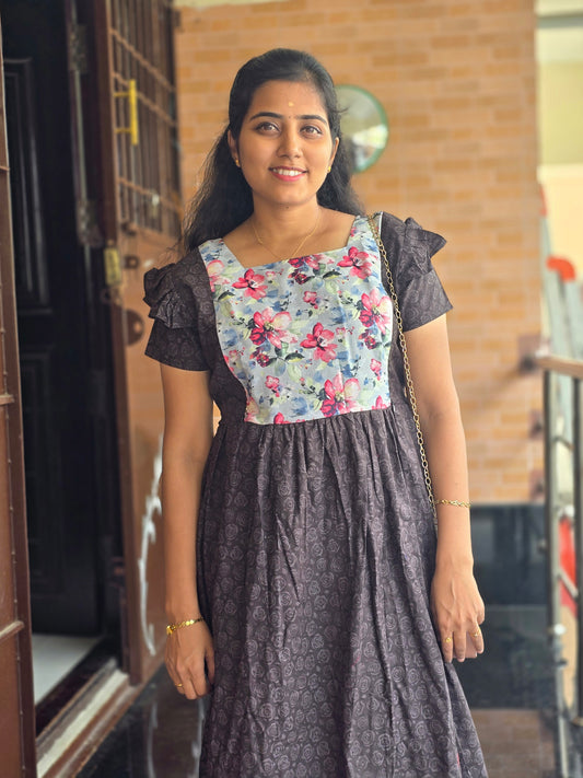Brown flowers Feeding frock