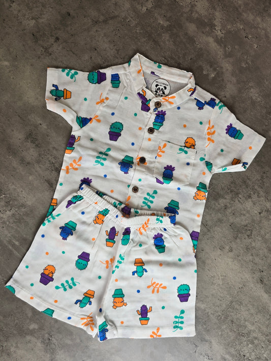 Cactus pot Unisex Muslin Coord set