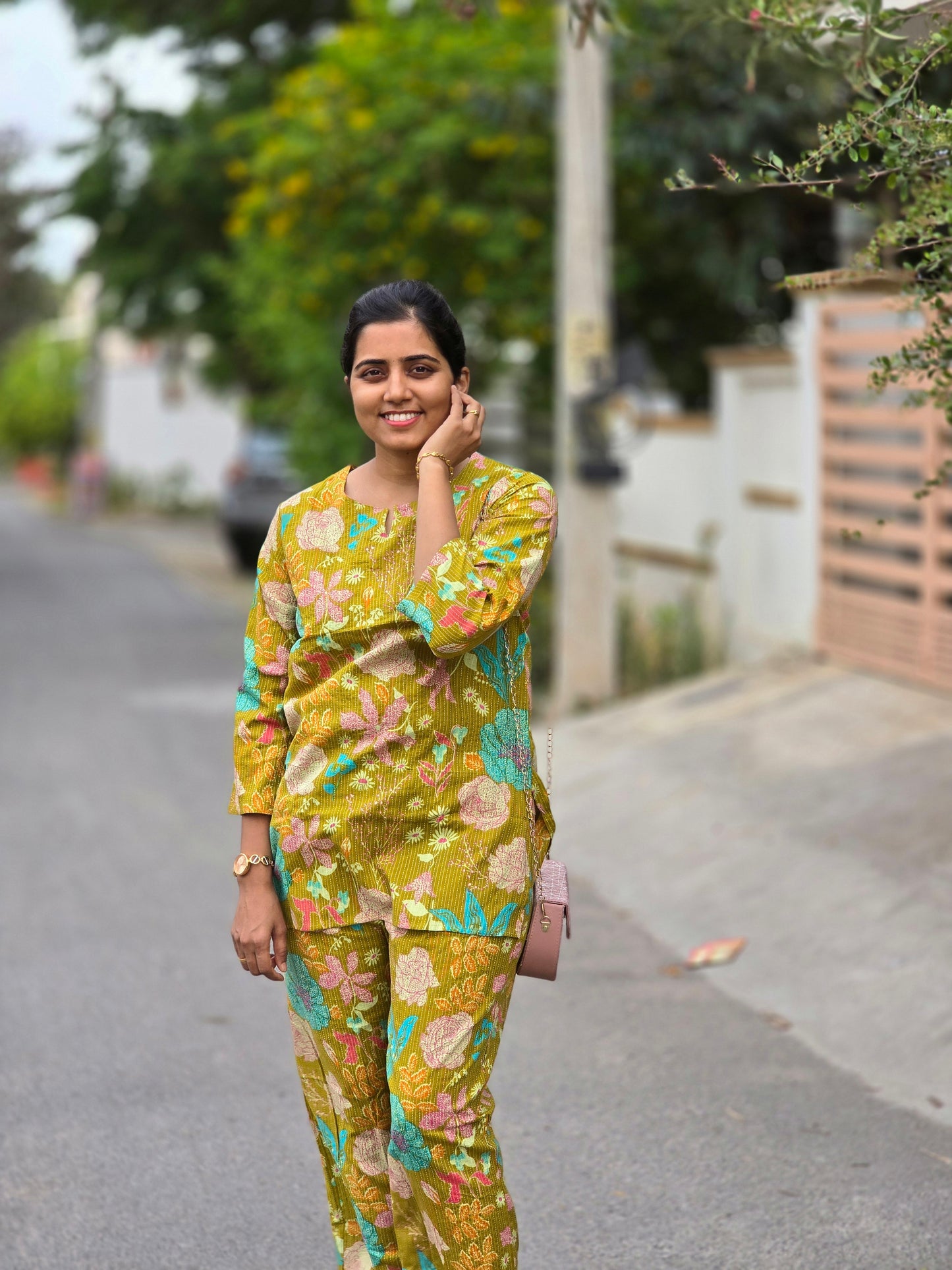 Green botanical print Coord set
