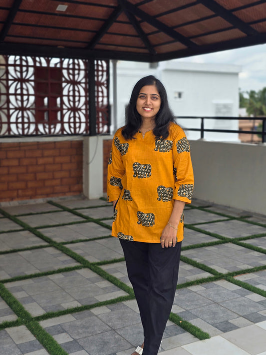 Yellow with Black Elephant Short Top