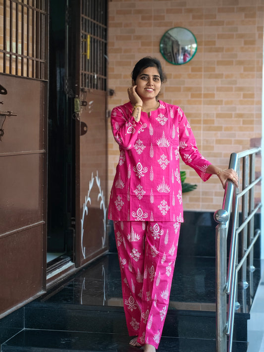 Hot Pink block print Coord set
