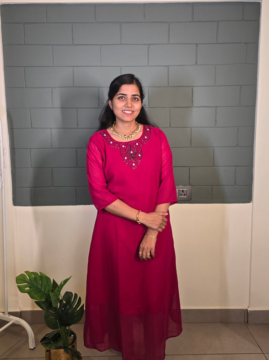 Magenta Pink Jewel neck Kurti