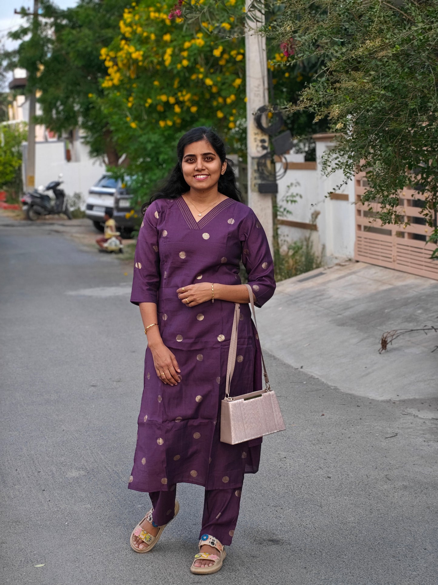 Wine Butta Kurti Set with Lining