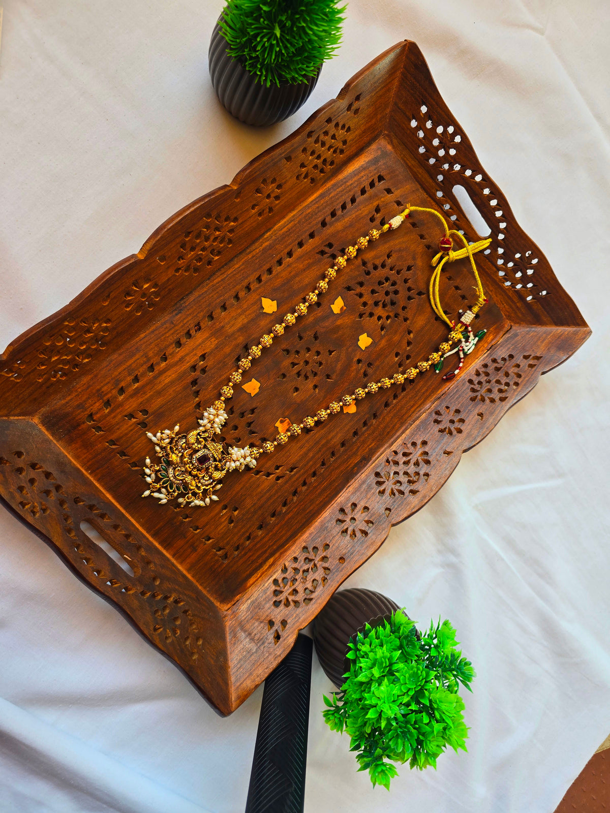 Mid length Ball chain haram with rice pearls