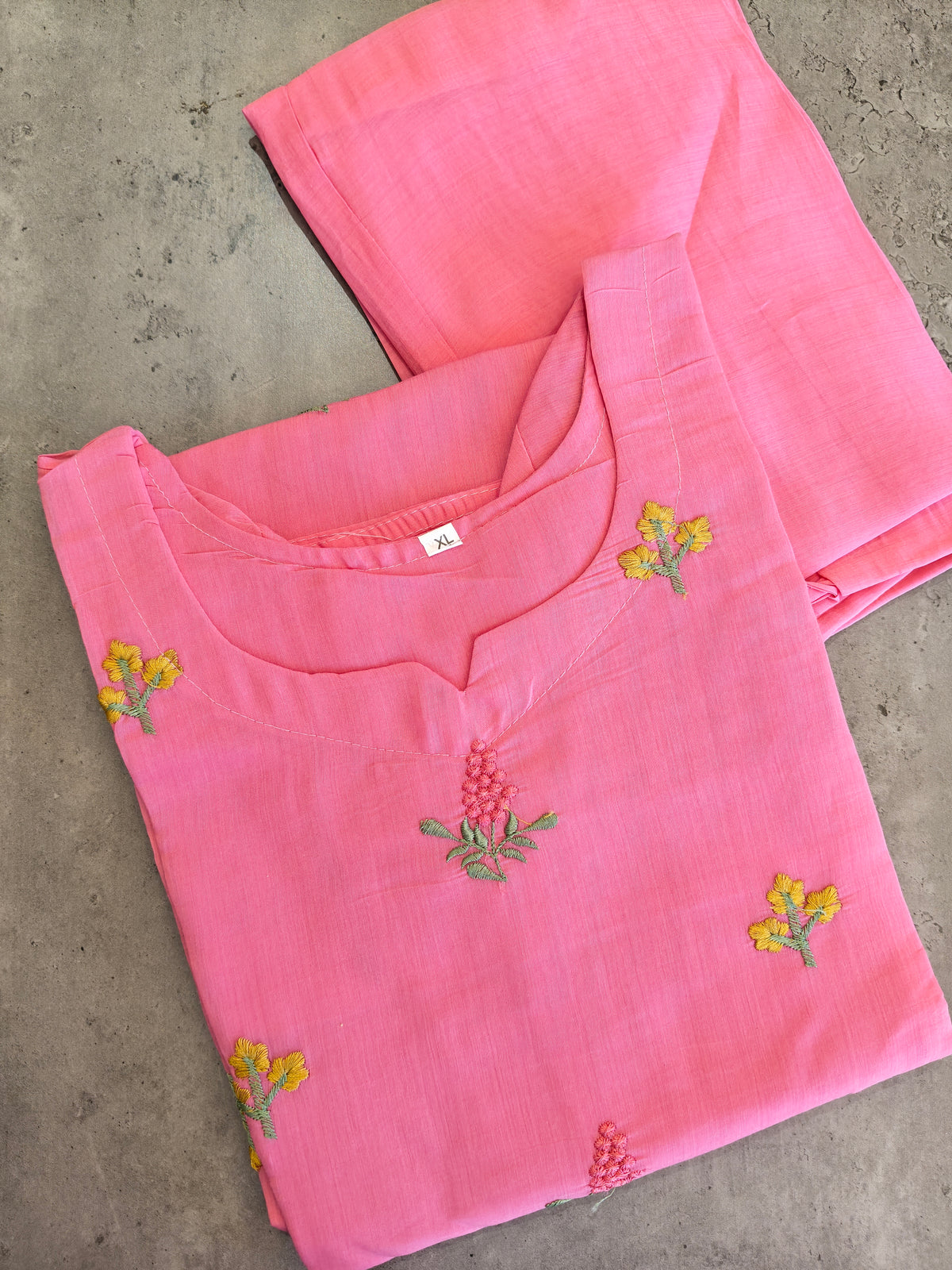 Pink  Mul Chanderi U neck kurti set