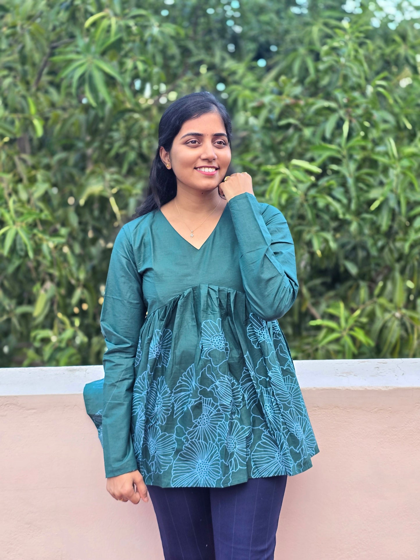 Green floral Peplum top