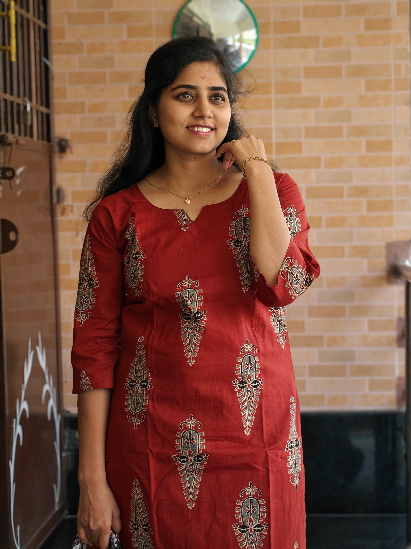 Red Jaipur cotton Kurti Set with Lining