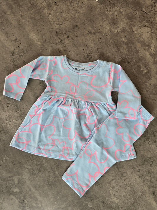 Blue pink flower Frill coord set