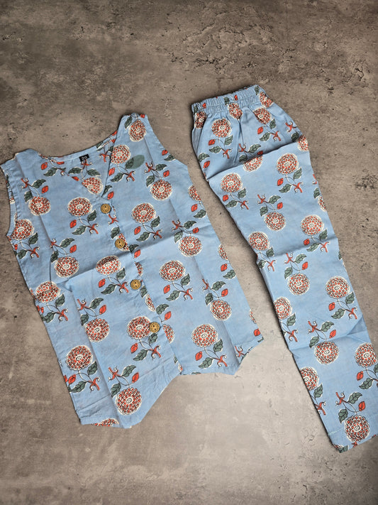Sky blue flowers Cotton coord set