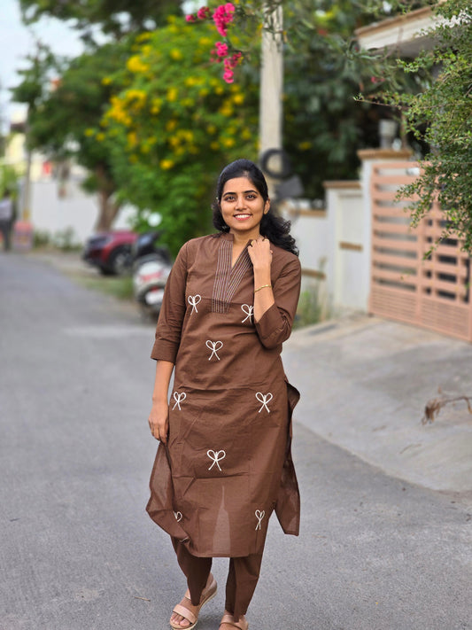 Brown Bow Kurti set