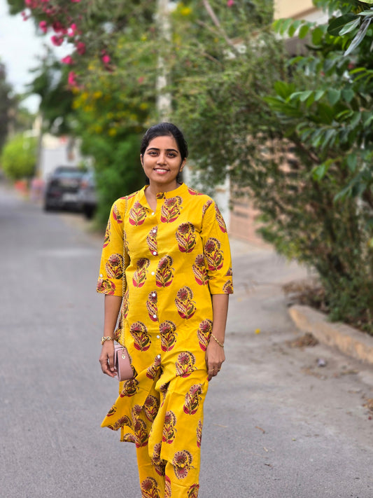 Yellow with Red floral kurti set