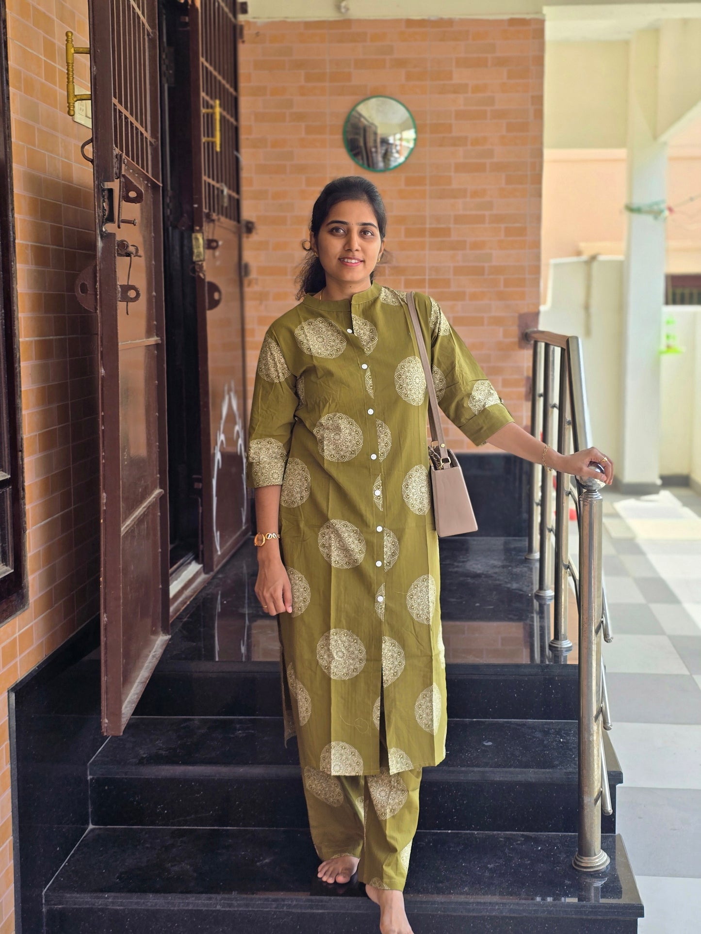 Green mandala kurti set
