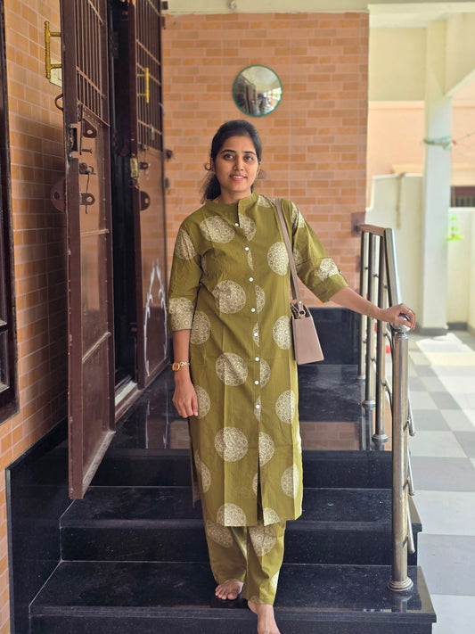 Green mandala kurti set