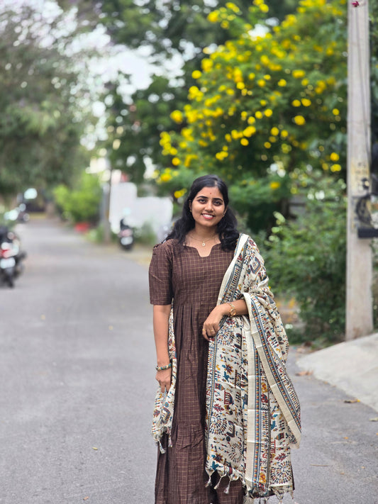 Brown Rawsilk Feeding Maxi with Dupatta