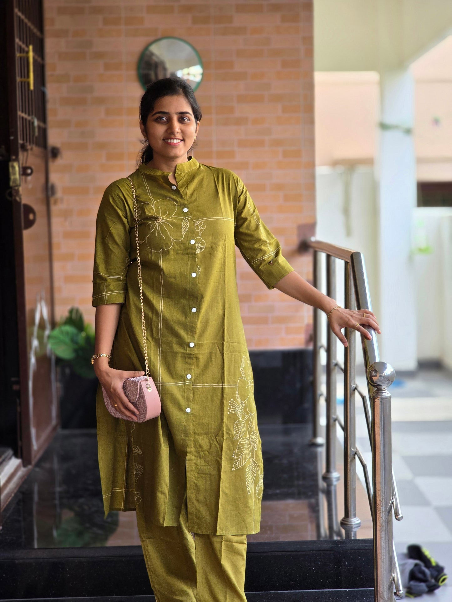 Olive green designs kurti set