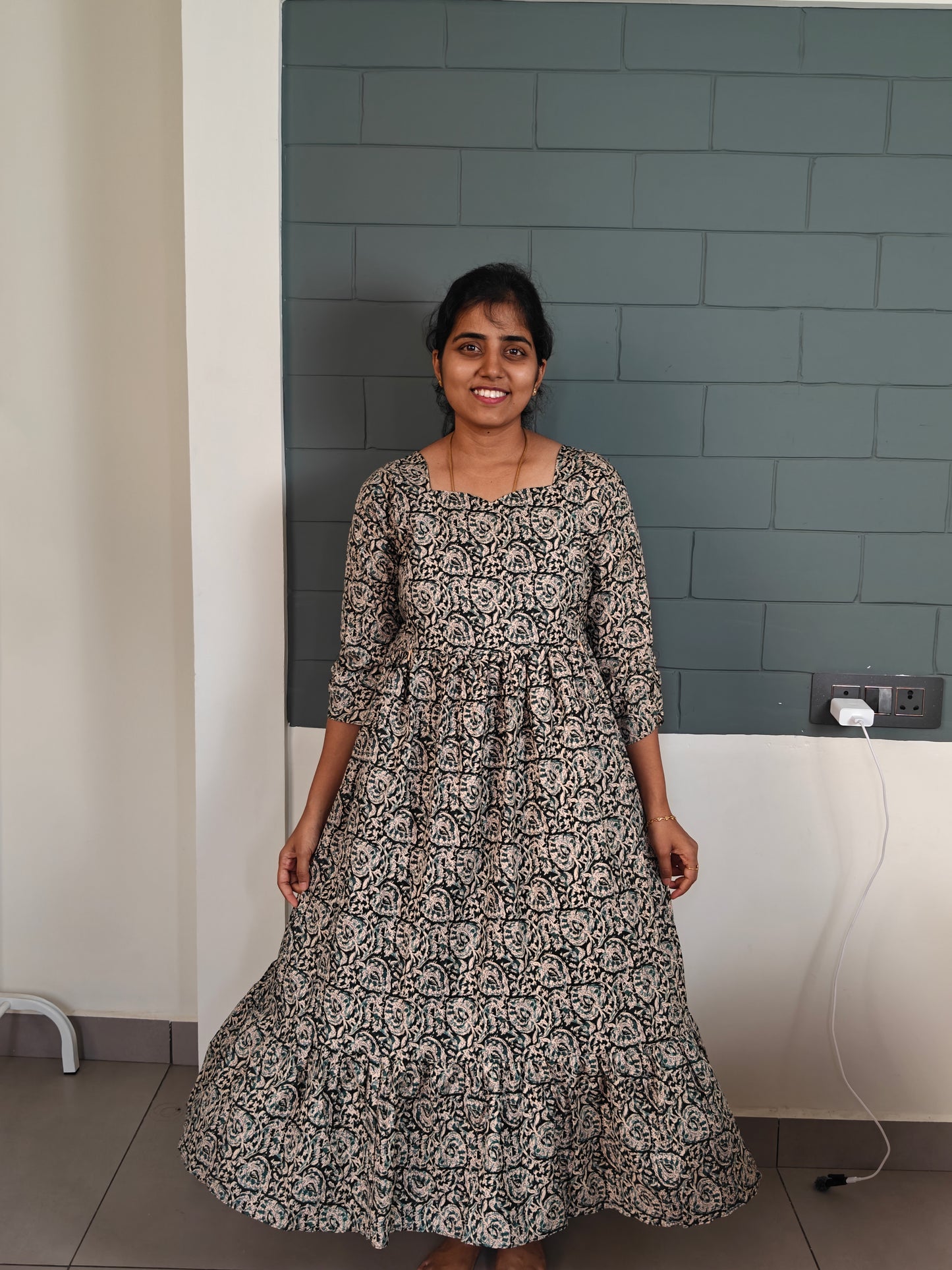 Green kalamkari feeding maxi
