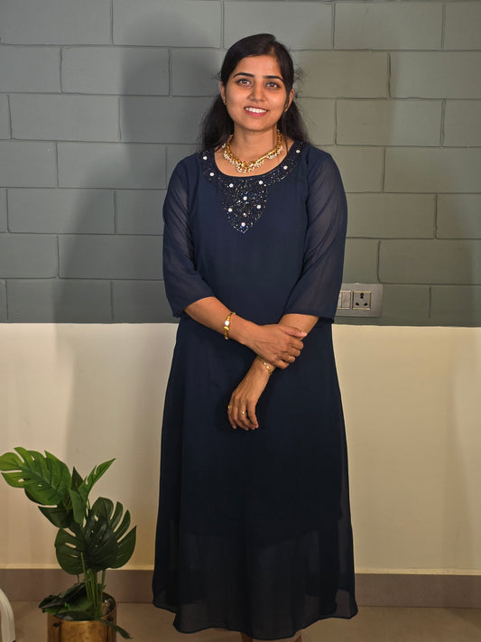 Peacock Blue Jewel neck Kurti
